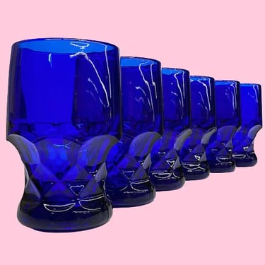 Vintage Drinking Glasses Retro 1970s Mid Century Modern + Viking Glass Company + Cobalt Blue + Honeycomb + Set of 6 +  Kitchen and Barware 