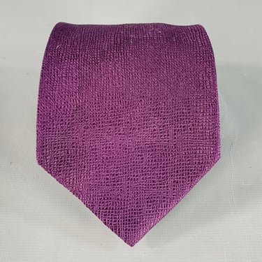 VALENTINO Purple Saffiano Crosshatch Textured Silk Tie