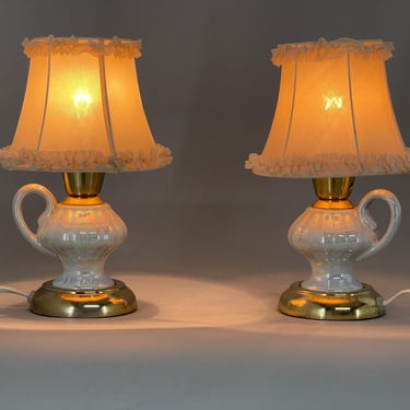 Pair of 1970s Ceramic Table or Bedside Lamps / Set of Two Unusual Bedside Lamps / Vintage Lighting 