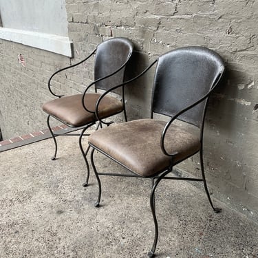 Pair of Leather & Iron Armchairs