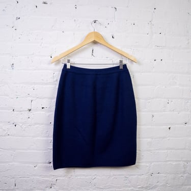 1980s Navy Blue Academia Skirt by Jeanne Pierre — Wool Fitted Skirt — Size Medium 