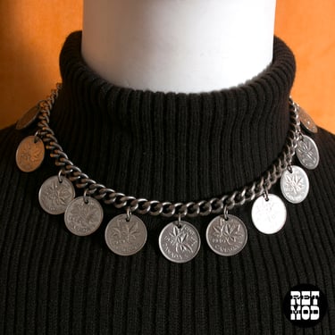 Fabulous Vintage 60s 70s Silver Coin Statement Necklace / Choker 