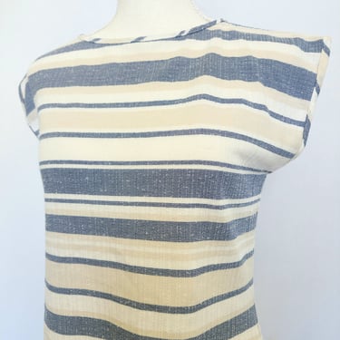 Vintage late 1970's early 1980's Catalina Striped Blue, White and Tan Sleeveless Top 