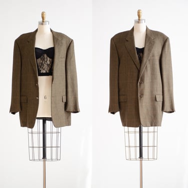 camel hair jacket 90s vintage black and brown plaid men's blazer 