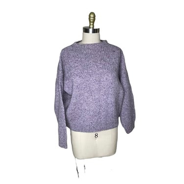 Vintage Handmade Purple Wool Nubby Hand Knit Sweater, size M 