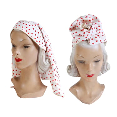 1940s Hollywood Topper - Hollywood Topper Head Scarf - 1940s Red & White Polka Dot Scarf - 1940s Head Scarf - 1940s Rayon Scarf 