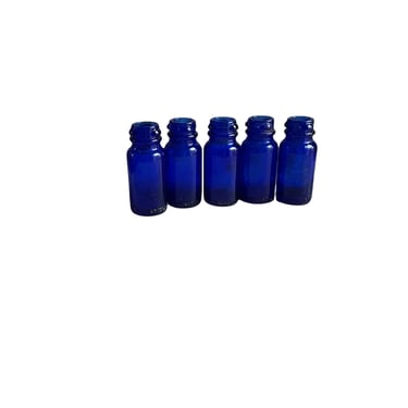 Antique Bromo Seltzer Blue Bottles, Set of 5 Cobalt Blue Glass Apothecary Bottles. 