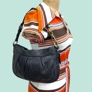 Vintage Coach Hampton Shoulder Bag Retro 2000s Preppy + 12917 + Black + Genuine Pebbled Leather + Brass + Hobo Slouch + Womens Accessories 