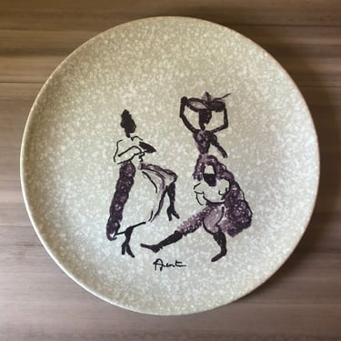 Vintage Alvaro Cartei african plate, Italy Pottery Decorative Plate Hand Painted with Spanish Dancers, Mid Century Italian Plate 