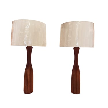 1960s Fluted Teak Table Lamps - a Pair