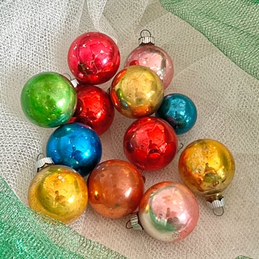 Shiny Brite Ornaments, Lot 12,  Vintage Glass Christmas Ornaments, Made in USA, Mid Century Holiday Decor 