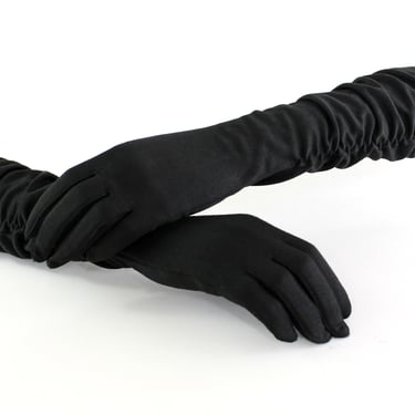 1950s Black Evening Gloves - Vintage Black Gloves - Black Evening Gloves - 50 Black Nylon Gloves - 50s Black Gloves - Bracelet Length Gloves 