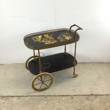 Vintage Italian Style Bar Cart With Asian Motif 