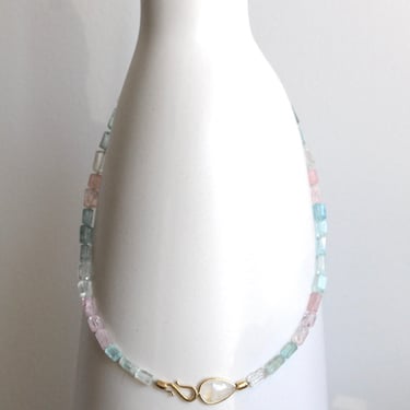Rachel Atherley | Serpent Necklace in 18k gold + Multi Aquamarine + Rainbow Moonstone