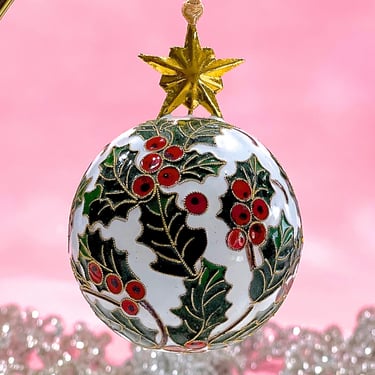 VINTAGE: Brass Cloisonné Enameled Ornament - Christmas Floral Design - Holiday Christmas 