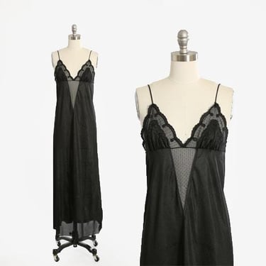 Vintage 70s black lace slip dress 