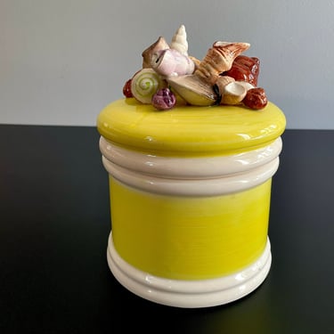 Vintage Ceramic Canister, 3D Shell Collection, 2 piece, Hand Painted - Seymour Mann, Country Casuals, Nautical Beach Decor, Storage 