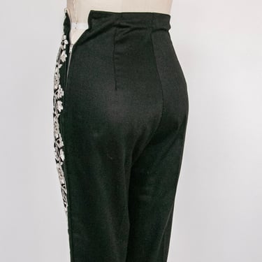 1960s Cigarette Pants High Waist Embroidered S 