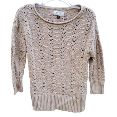 Sonoma Open Knit Scoop Neck Sweater Pullover Sexy Ivory Beige Fitted Waist M 