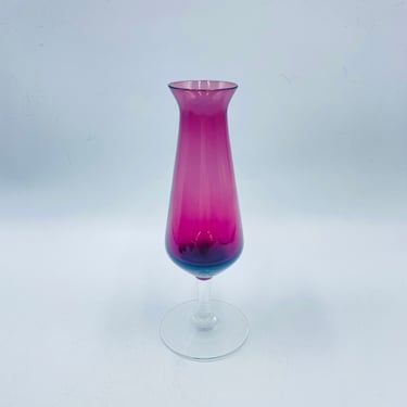 Vintage Amethyst Glass Bud Vase with Clear Stem, Purple Art Glass, Possibly Polish or Swedish Glass 