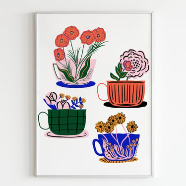 Floral Tea Cups 8" x 10" Art Print