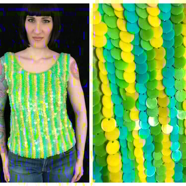DEADSTOCK Vintage 1960's Candy Striped Paillette Beaded Sequined Mod Gogo Dancer Top - size Medium - New with tags 