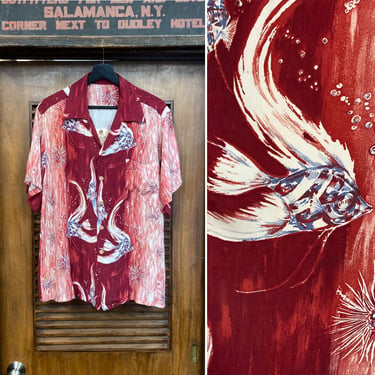 Vintage 1940's Original “Kamehameha” Label Underwater Fish Rayon