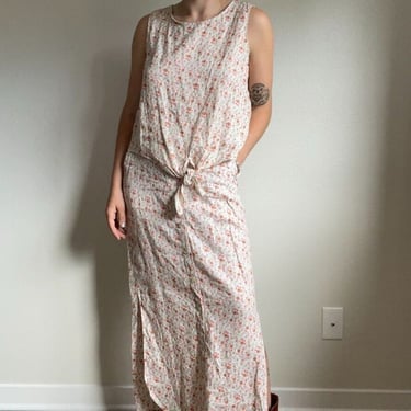 Cynthia Rowley Womens Pastel Pink Linen Floral Blouse Tunic Maxi Skirt Set Sz S 