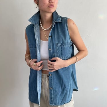 Bill Blass Sleeveless Denim Chambray Blouse