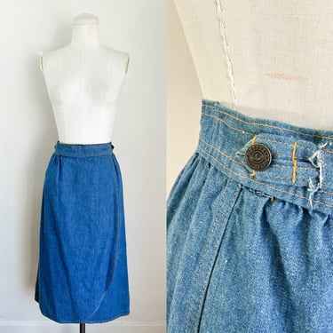 Vintage 1970s Denim Wrap Skirt / 23" - 25" waist 