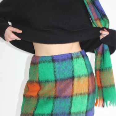 Rare Favorite Vintage Plaid Wool Mini Skirt & Scarf Set