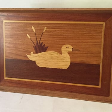 Vintage Wood Inlay Goose Waterfowl Serving Tray 