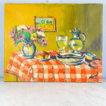 Vintage French &quot;A Table&quot; (Come to the Table!) Painting