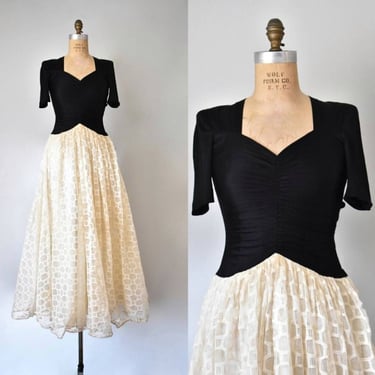 Picture Play rayon jersey 1930s dress, art deco 1940s dress, vintage evening gown, lace dress 