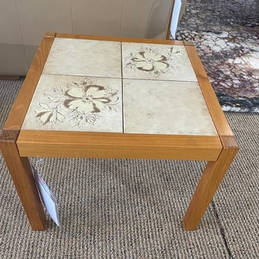 Side Table<br />Tile Inlay<br />Teak Wood<br />18 1/4 x 18 1/4 x 14 1/2