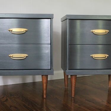 Available***Graphite Black Metalic Mid Century Pair/Set Nightstands/Side Tables/End Tables 