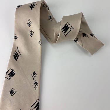 1950'S Tie - ALL SILK - Light Gray with a Black Scribble Design - Hand Made by Ray Lundquist- Mpls 
