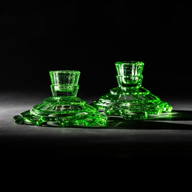 Antique Indiana Glass Co Uranium Candlestick Holder - Perfect Gift for Her, Tea Room Pattern 