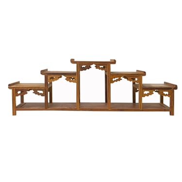 Brown Wood Bridge Step Shape Table Top Curio Display Easel Stand ws2683E 