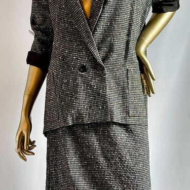 1980's Two Piece Skirt with Oversized Blazer Black and White Checks 