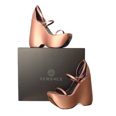 VERSACE- NIB Mauvelous Satin Wedge Platforms Size 38.5