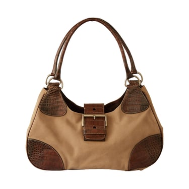 Prada Tan Croc Embossed Shoulder Bag