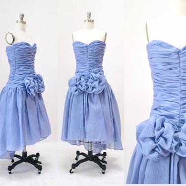 Vintage 80s Prom Party Dress Lavender Blue Size XXS Victor Costa// 80s Party Dress Strapless XXS Crinoline Skirt 80s Barbie Bridesmaid Dress 