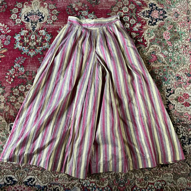 John Radaelli for Joseph Magnin silk gauchos, early ‘80s designer| vintage split skirt, hand woven striped fabric, XS/S 