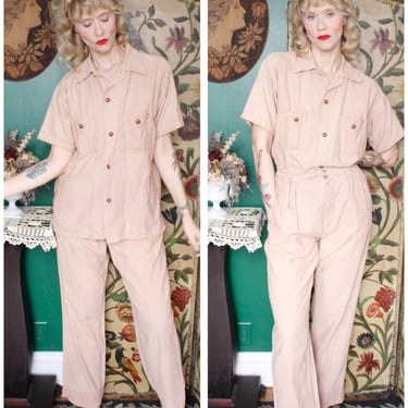 1930s Summer Suit // 3pc Cotton Tan Carson Pirie Scott & Co Mens Summer Suit // vintage 30s shirt + Pants 