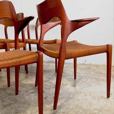 Danish Mid Century Teak Niels Moller Model 55 and Model 71 Dining Chairs 