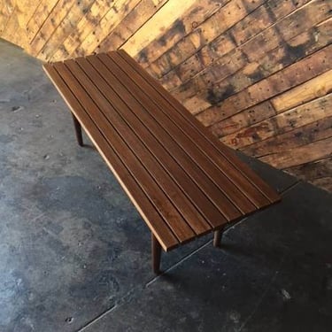 Custom Mid Century Style Walnut Slab Bench Table 