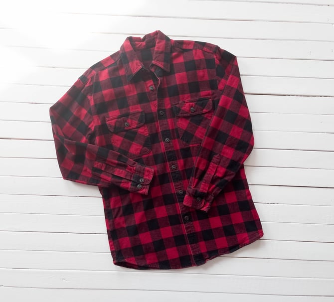 buffalo plaid flannel shirt | 90s vintage grunge red black plaid unisex men's women's heavy flannel button down 