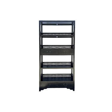 Oriental Black Fretwork Accent Bookcase Display Cabinet Etagere ws4737E 