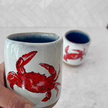 set of two ceramic cups, crab cup, ceramic wine cup 